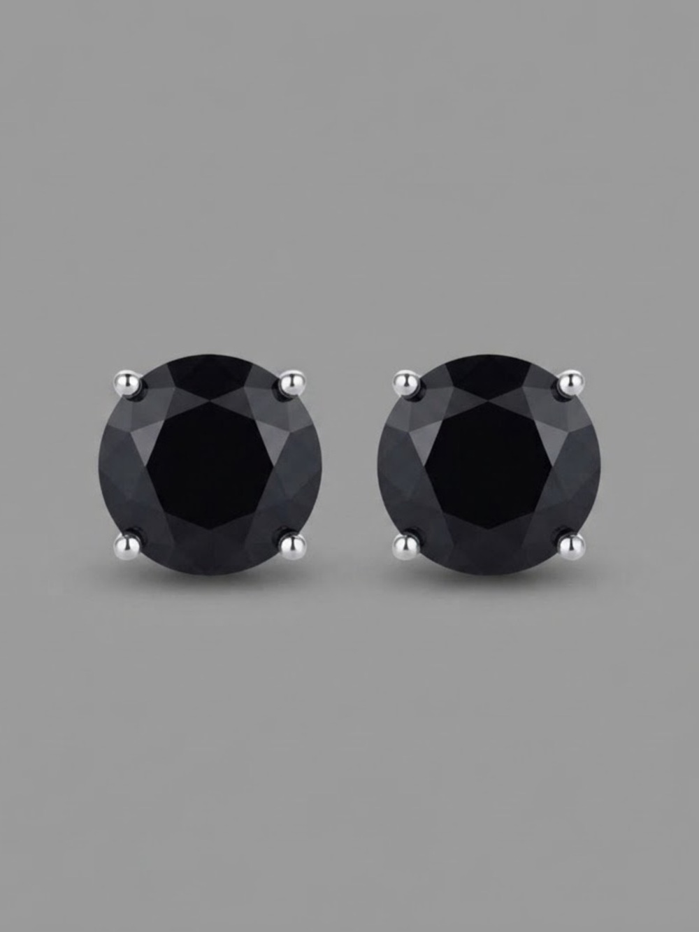 NWOT Round 1 Carat Black Moissanite Solitaire Stud Earrings Silver Tone 4-Prong